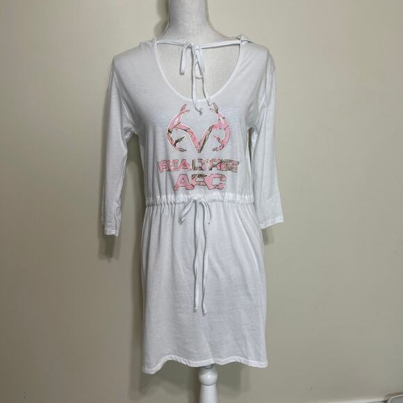 Realtree Tops - Realtree Womens Training Camp T Shirt Midi Dress‎ with Hoodie White Large